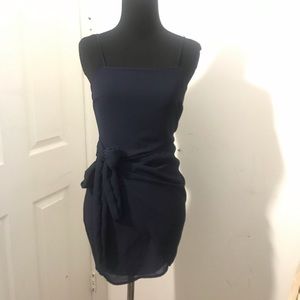 Navy Blue Satin Wrap Mini-dress